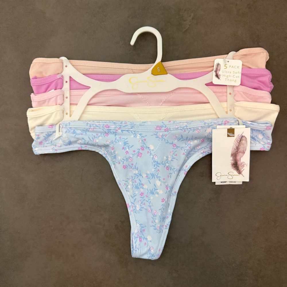 Jessica Simpson Women's Pastel Ultra Soft High Cut Thong Set of 5
